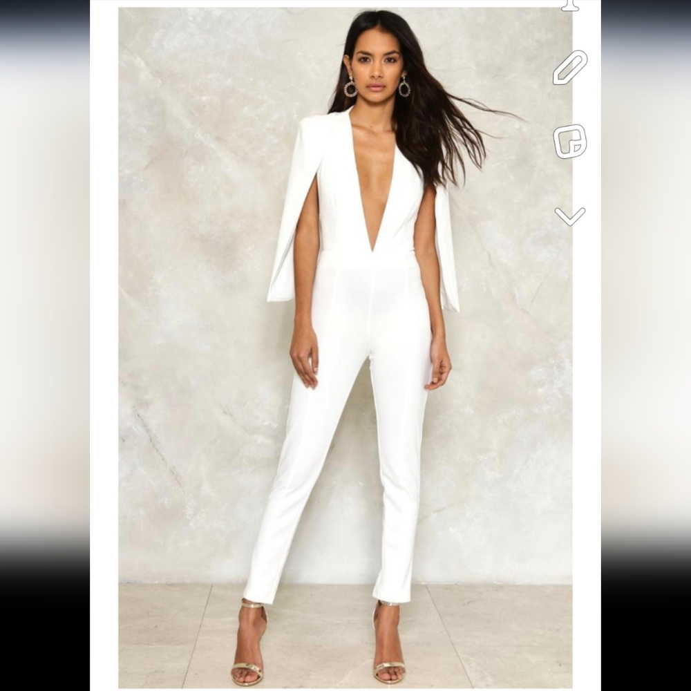White Cape it Together Jumpsuit